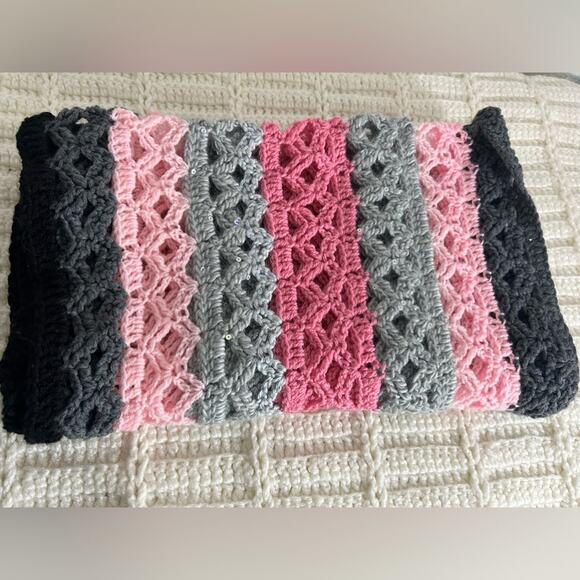 extra long handmade crochet scarf- 80"  pink sparkle gray and black- gift - Picture 5 of 5